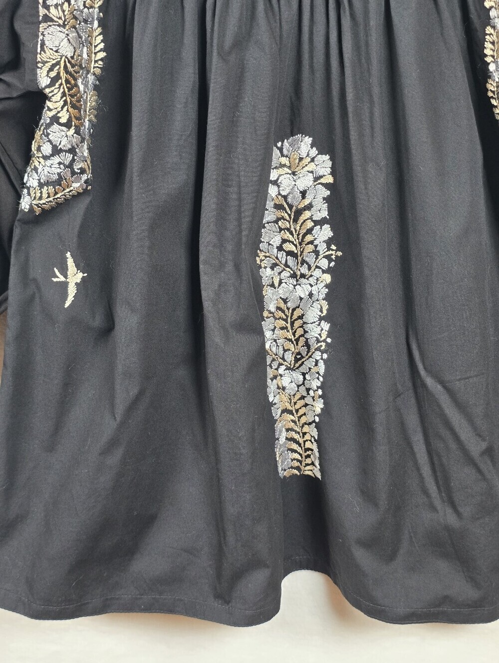 Mi Golondrina Black Floral Embroidered Blouse Sz.M Cotton Peasant Boho Top - Picture 3 of 14